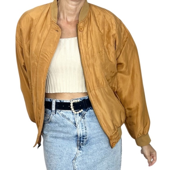Vintage 100% silk orange batwing bomber jacket M - Picture 1 of 14
